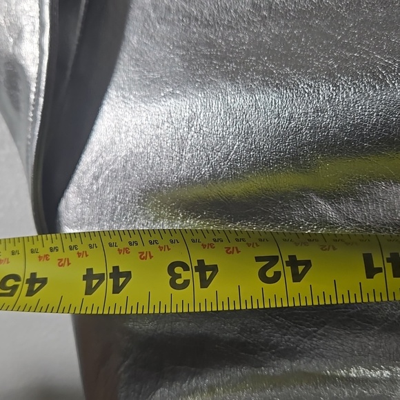 Anthropologie Avec Les Filles Metallic Faux Leather Trench Coat Silver L - Picture 6 of 11